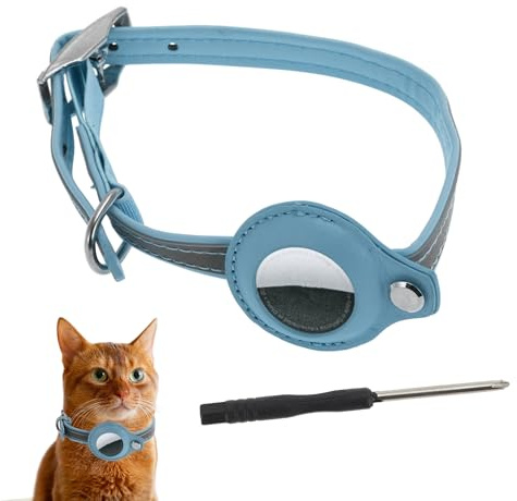CAPASTEC Katthalsband, reflekterande kattungehalsband, PU-halsband med airtag-hållare, justerbart halsband med legeringslås för katter och valpar, liten, blå