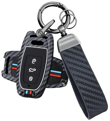 ATFIGII Schlüsselhülle Kompatibel mit Audi A6 C7 4G A4 S4 RS4 A5 A7 A8 Q5 Q8 R8 S5 S6 S7 RS5 RS6 RS7 Schutzhülle Carbon Autoschlüssel Hülle Schlüsselanhänger 3 Tasten mit Keyless A-Schwarz