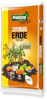 Plantop Zitruserde torffrei – Spezialerde für Zitronen-, Orangen- & Olivenbäume – Kultursubstrat mit Quarzsand, Kokosmark & Ton – 100 % torffrei & nachhaltig – Für mediterrane Pflanzen 18,0 Liter