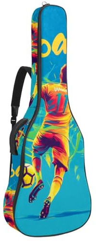 KengjuTesu 43 Zoll Akustikgitarre Softcase mit Rucksackgurt und 2 Taschen Goal Soccer, Keine Polsterung Rucksack Wasserdicht Oxford Tuch Bassgitarre Gigbag für Konzertgitarre, Mehrfarbig 1