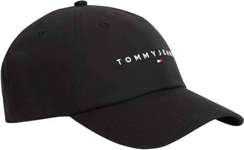 Tommy Jeans Uomo Cappellino Linear Logo con Chiusura a Strappo, Nero (Black), Taglia Unica