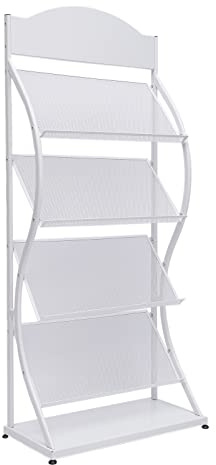 PansyWind Floor Standing Magazine Rack 4 Tier A4 Brochure Display Stand Magazine Rack Stand Book Floor Display for Trade Show Exhibitions Office (White)