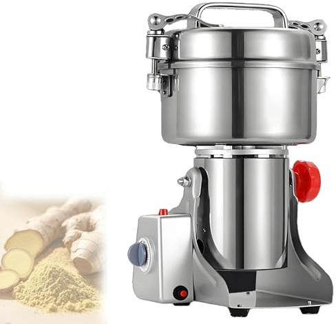 Electric Grain Grinder Spice Grain Mill Stainless Steel 30s 28000RPM High Speedy Grinding with Overload Protection& 5min Timer Mill for Dry Spice Herbs/Nut/Coffee/Rice Crusher 430-1000g(Buckle)