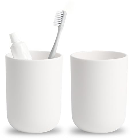 2Pcs Bathroom Tumbler, Toothbrush Cup 380ml, Reusable Water Cup, Unbreakable Portable Travel Camping Mouthwash Toothbrush Cup, Bathroom Mug Dishwasher Safe Drink Tumbler (White)