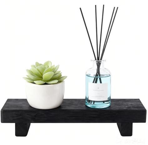 ZYQUES Wooden Display Stand, 22 x 9 x 3.5 cm Black Wooden Riser Pedestal Stand Wood Display Trays for Displays Bottles Candle Home Decoration