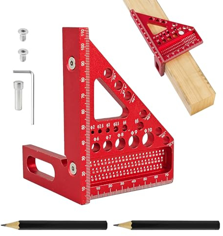 3D Carpenters Square, High Precision 22.5-90° Speed Square & Combination Protractor, Aluminum Alloy Multi-Angle Measuring Ruler with Positioning Aid, Woodworking Tool Kit with 2 Pens (Short style)