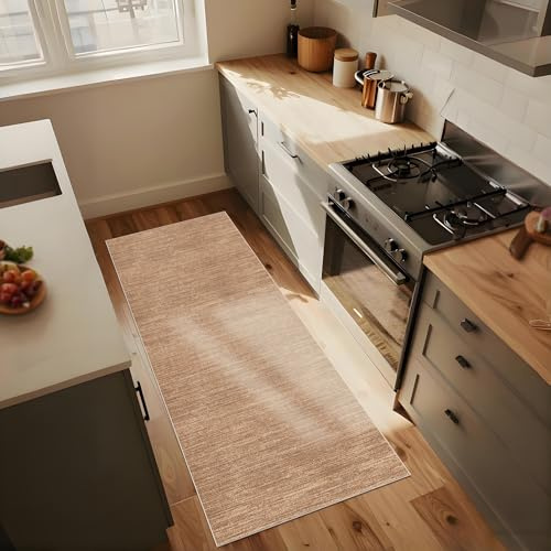 PaGuvFng Teppich Läufer 50 x 200 cm Waschbarer Teppich Läufer Flur rutschfest Teppichläufer Küchenteppich Teppich Flur Läufer für Küche, Eingang, Wohnzimmer Braun