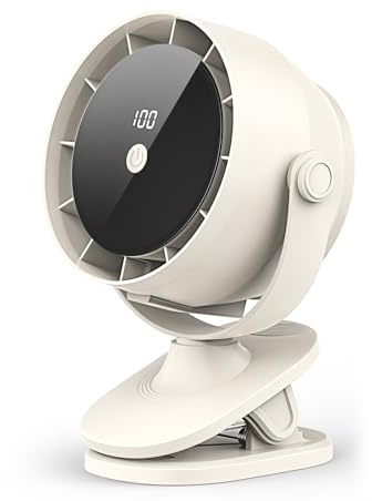 Ventilador de mesa USB portátil con batería, 100 niveles, rotación y inclinación de 360°, pantalla digital, con pinzas y gancho para camping, tienda de campaña, viaje, oficina, autocaravana, toldo
