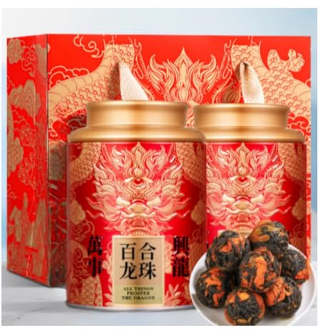Thé Aux Perles De Lys | Thé Noir Au Carthame Du Yunnan | Arôme Fort | Thé Noir Parfumé Chinois De Qualité Supérieure Pour Offrir 500g / 17,64oz