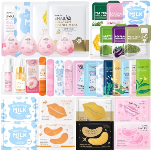 Face Masks Skincare Set, Pamper Gifts for Women, Face Mask Set, 38PCS | Gift Box with Face Mask,Cream,Lip Masks,Eye Patch,Christmas Care Package Gift Sets for Women Girlfriend,Moisturising,Nourish