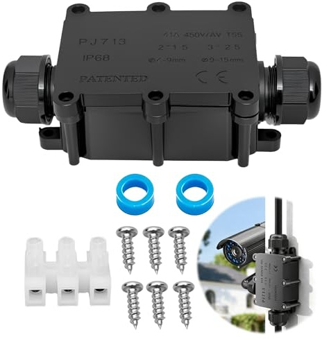 IP68 Waterproof Junction Box, 2 Way Waterproof Junction Box Outdoor with Secure Screw Lock Sealing, Electrical Waterproof Cable Connector for Cable Diameter 5-12mm
