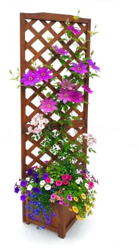 Relaxdays Jardinera con Enrejado, 180 x 55 x 51 cm, marrón | Para balcón y jardín, madera de abeto