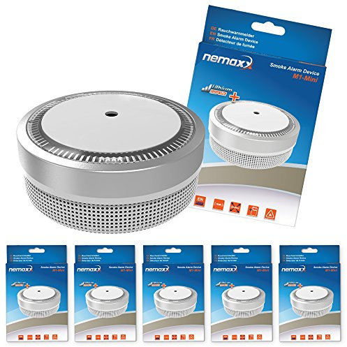 5X Détecteurs de fumée Nemaxx M1-Mini - sensibles, détecteurs de fumée photoélectrique - avec Le Type de Batterie au Lithium DC3V - DIN EN14604 & VDS - Argent