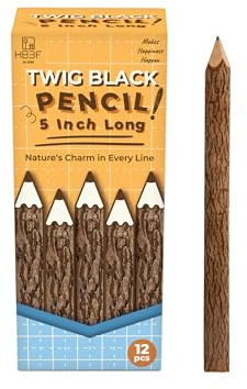 BSIRI Wooden Pencils Rustic Bark Twig Natural Wood Pencil 12 Pack 5 Inch for Kids Classroom Woodland Party Favors Camping Day Decorations Camp Themed Supplies Novelty Gifts