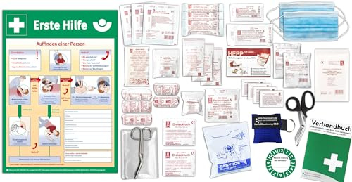 Komplett-Füllung Erste Hilfe nach aktueller DIN/EN 13157 PLUS 1 -Paket 2- für Betriebe INKL. Notfallbeatmungshilfe & AUSHANG Erste-Hilfe