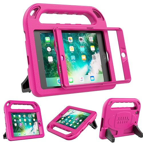 Surom Kids Case for iPad Mini 1 Mini 2 Mini 3 7.9 inch, Rose Pink | Built-in Screen Protector, Shockproof Light Weight Handle Stand Case for Kids, Sturdy Stand, Protable Handle