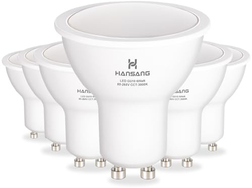 hansang GU10 LED Bulbs 3000K Soft White, 6W(50W Equivalent), 2 Prong Base MR16 Bulb, CRI 85+ 600LM 120 Degree 120V for Kitchen, Range Hood,Track Lighting, Living Room, Non-Dimmable, 6 Pack