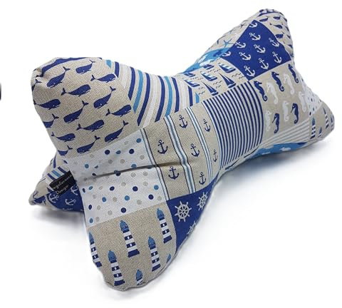Ergonomischer waschbarer Leseknochen - Made in Germany: Meditationskissen/Relaxkissen/Nackenkissen - Bücher-/Tablet-/Smartphone-/Handystütze - maritimes Patch-Design, Retro Style