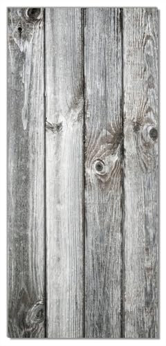 Wallario Selbstklebende Türtapete Holz-Optik Textur hellgraues Holz Paneele Dielen mit Asteinschlüssen - Türposter 100 x 220 cm Abwischbar, rückstandsfrei zu entfernen