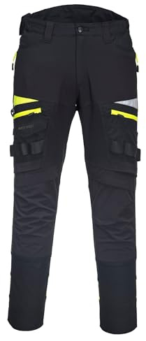 Portwest DX449 Mens Slim Fit Work Trousers Stretch Fabric Knee Pad Pockets | High-Rise Back Waistband, Triple-Stitched, Cargo Storage, Crotch Gusset, Reflective, Durable