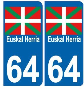 64 Euskal Herria sticker auto Pays Basque autocollant plaque immatriculation- Angles : arrondis- Couleur de fond : bleu
