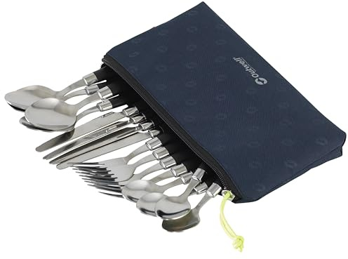 Outwell Camping Cutlery Set with Storage Pouch – 4 Person – Stainless Steel Knives, Forks, Spoons & Teaspoons for Outdoor Dining
