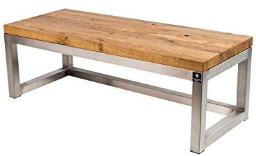 EMRA WOOD LM-13 Sitzbank Bank Massivholz Eiche Gestell Gebürsteter Edelstahl Neu OVP Handarbeit Nach Mass (118, Höhe 45cm Tiefe 35cm)