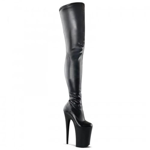 TIKENBST Tacchi Donna Tacchi Alti 20 Cm Stivali sopra Il Ginocchio Stivali da Ballo con Tacco Alto con Suola Spessa,Matte-black-44
