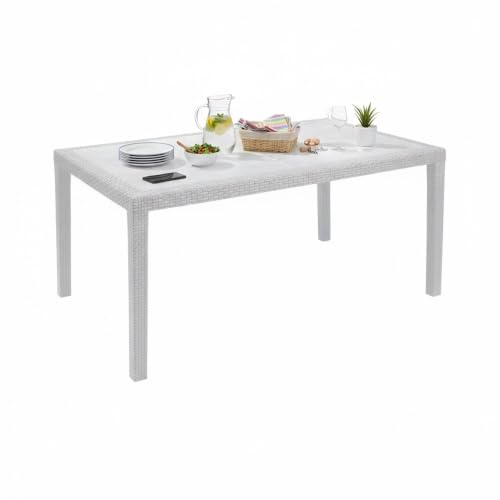 Dmora - Tavolo da esterno Imola, Ripiano fisso rettangolare, Tavolo da giardino multiuso effetto rattan, 100% Made in Italy, 138x78h72 cm, Bianco