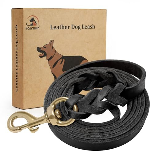 FAIRWIN Leather Dog Leash 6 Foot - Braided Military Grade Heavy Duty Dog Leash for Large Medium Small Dogs Training and Walking (Black, XL:1 x 6ft)