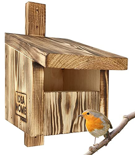 Leviatan IDEA HOME TURDUS Vogel Nistkasten Rotkehlchen, Rotschwänzchen aus Massiv-Holz - Verschraubt, Nistkästen für Vögel, Halbhöhle für Gartenrotschwanz, Vogelhaus Wetterfest