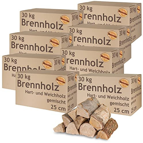 Brennholz Gemischt Kaminholz 240 kg Buche Eiche Birke Kiefer Fichte Holz Für Ofen und Kamin Kaminofen Feuerschale Grill Feuerholz 25 cm Wood Kammergetrocknet Flameup
