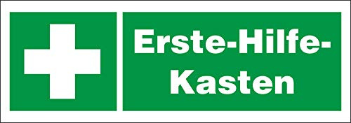 Indigos UG - Schild Erste Hilfe Kasten - 148,5 mm x 52,5 mm - Hotel, Firma, Schutz, Kita, Arzt, Praxis - Sicherheit - Warnung - Aluverbundplatte 3mm - Hinweisschild - Warnschild