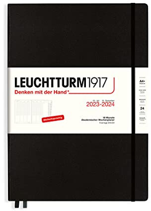 LEUCHTTURM1917 367544 Akademischer Wochenplaner Master (A4+) 2024, 18 Monate, Schwarz, Deutsch