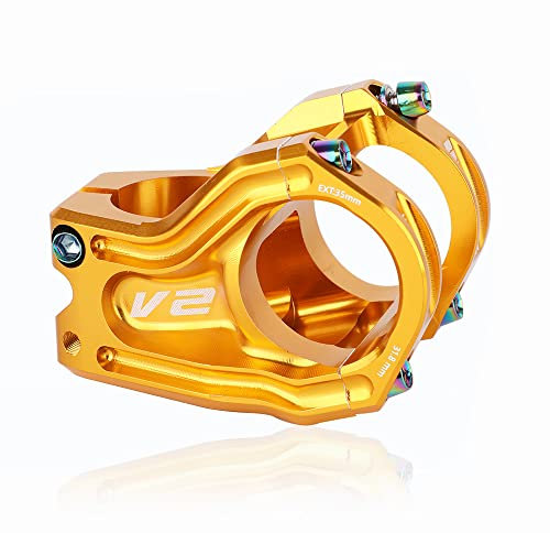 BBxunsless Downhill Fahrradvorbau Plus oder Minus 10 Grad Off-Road Downhill Wasserhahn 28,6 x 31,8 mm Lenkervorbau für Mountainbike/Rennrad (Gold)