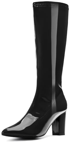 Perphy Go Go Boot - Botas altas hasta la rodilla de charol para mujer, Black, 38 EU