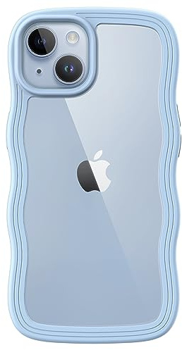 JETech Söt Fodral för iPhone 14 6,1-Tum, Vågformat Lockigt Stötskyddat Mobilskal för Kvinnor och Flickor, Clear Hård PC Baksida (Blå)