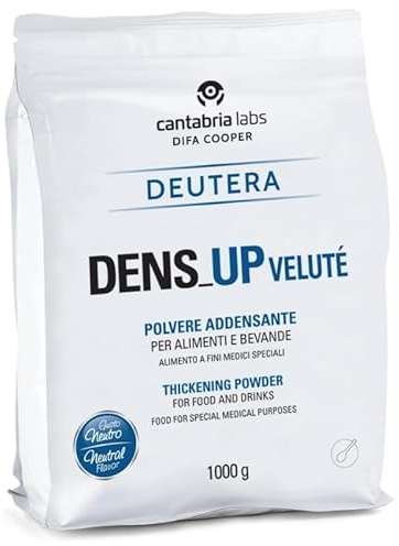 Dens Up Velute, 1000g polvere addensante per alimenti e bevande a base di amido modificato di patata, problemi di deglutizione, disfagia, busta richiudibile
