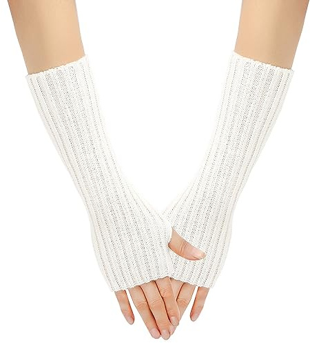 SJTJSPX Manguitos para mujer y niña, guantes largos, sin dedos, guantes de invierno, guantes de punto de medio dedo, monocolor, calentadores de brazos, elásticos, calentadores de pulso para oficina,
