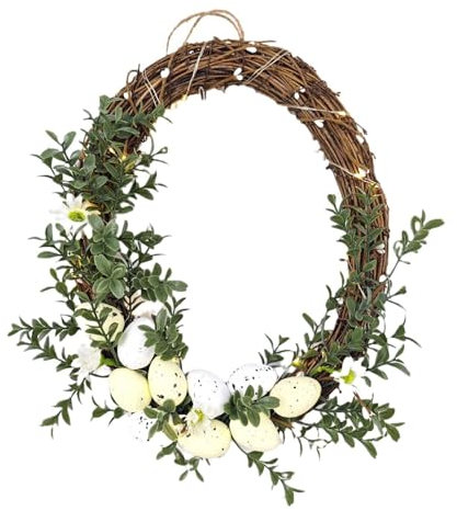 Osterkränze mit Eiern | Frühlings-Heimdekorkranz | Ästhetischer Osterkranz, künstlicher Osterkranz, handgefertigter Osterkranz, Osterkranz mit Lichtern für Haustür, Außenwanddekoration