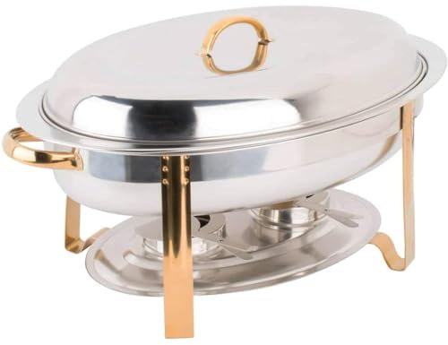 RSBFER Stainless Steel Chafing Dish Set, 6 Quart Oval Buffet Warmer with Food Pan, Water Pan, Frame, Lid and Fuel Holder for Catering Party,Gold