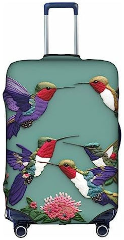 HJLUUFT Kofferschutzhülle mit Blumen-Kolibri-Stickereien, TSA-zugelassener Kofferschutz, personalisiertes Design für einfache Identifizierung, Weiss/opulenter Garten, X-Large