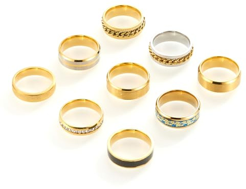 SOXEMAN 9-teiliges Hochzeitsring-Set für Damen und Herren, 2 rotierende Kettenringe, Edelstahl, Breiten 6mm & 8mm (US-Größen) | Gold | US-Größe 9 (59,4 mm)