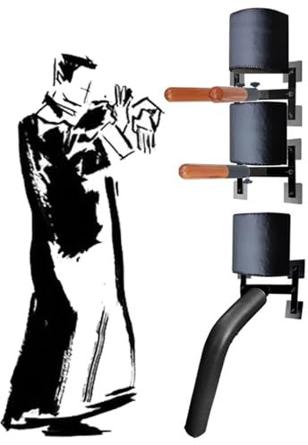 EXCLURA Wing Chun Holzpuppe An Der Wand Montierte Kampfsport-Trainingspuppe für Wing Chun, Mann-Trainingsgerät für Wing Chun für Die Wand, Kung-Fu-Trainingspuppe mit 3 Schlagpolstern
