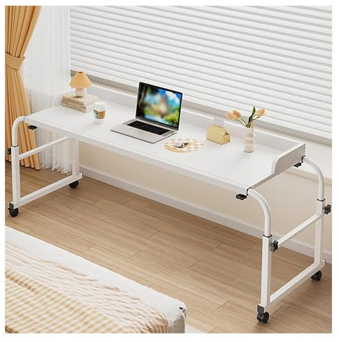 Kingsize-Betttisch, mobiler Schreibtisch, höhenverstellbarer Rolltabletttisch, Bettschreibtisch über dem Betttisch mit Rädern(Size:140x45cm)