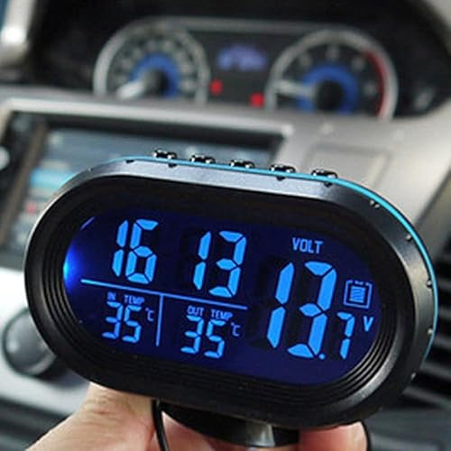 Horloge de voiture numérique 12 V - Thermomètre voltmètre - Montre électronique LED - Jauge de température - Moniteur de température - Bleu