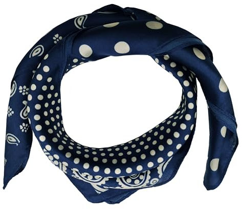 SeaBright Damen Seidentuch Tuch Nickituch Halstuch Bandana 100% Seide Satin 13 Momme Quadratisch 53X53 cm TC-S-BH-2405-53-7 Punkte Tupfen Paisley Blau Dunkelblau Marine