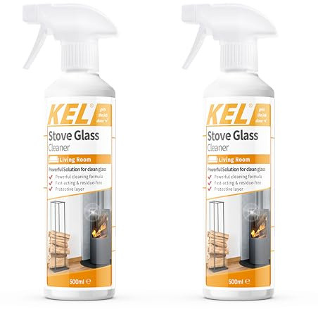 KEL - Stove Glass Cleaner Spray, Dissolves Soot, Grease & Tar, Maintains Oven Doors, Glass Fireplaces & Hearths, Removes Residue Effectively - 500ml x 2