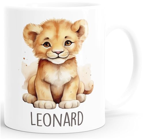 SpecialMe® Kindertasse aus Keramik personalisiert mit Namen Tiermotive Katze Hund Pferd Geschenk für Jungen Mädchen Weiss standard