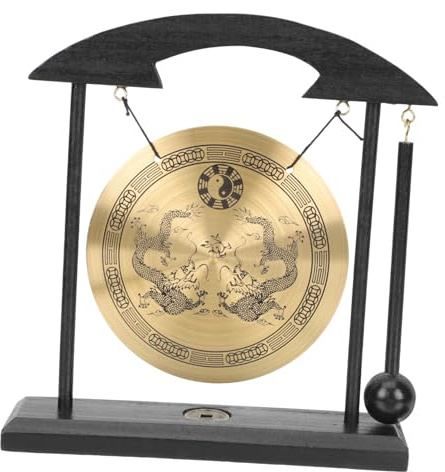 TOYANDONA Kupfer Tischgong Doppel Drache Gong Ornamente Tischdekoration Feng Shui Wohndekor Stabiles Metall Design für Schreibtisch und Wohnräume